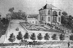 Das 1829, nach dem Abbruch des Schlosses Smmern, errichtete Landhaus der Familie Kissing. Die Schlogrfte war damals noch geflutet.