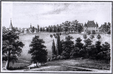 Haus Opherdicke Lithographie von P. Herle, Paderborn 1836